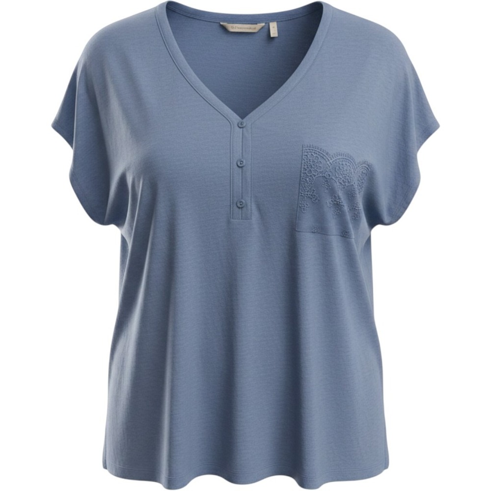 Soft Surroundings Linen-Modal‎ Blend Corfu Top English Manor Blue Lace Pocket 2X